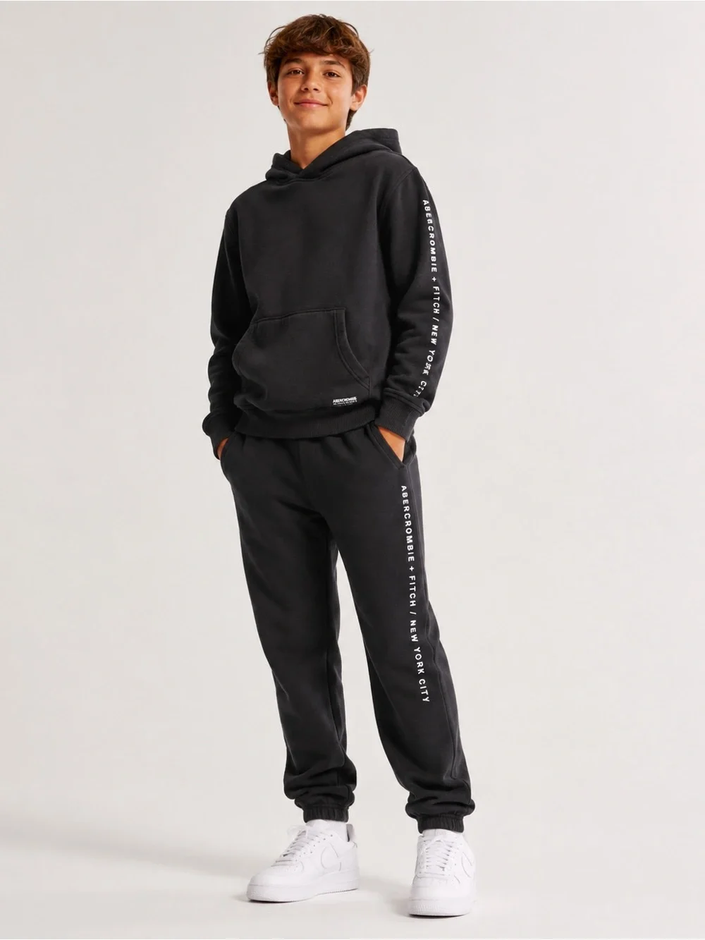 Abercrombie Kids Chsrcoal Logo Ski Print Sweatsuit Hoodie Jogger Pants Sz 13/14